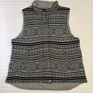 Coldwater Creek Fair Isle Knit Gray Black Vest Womens Large